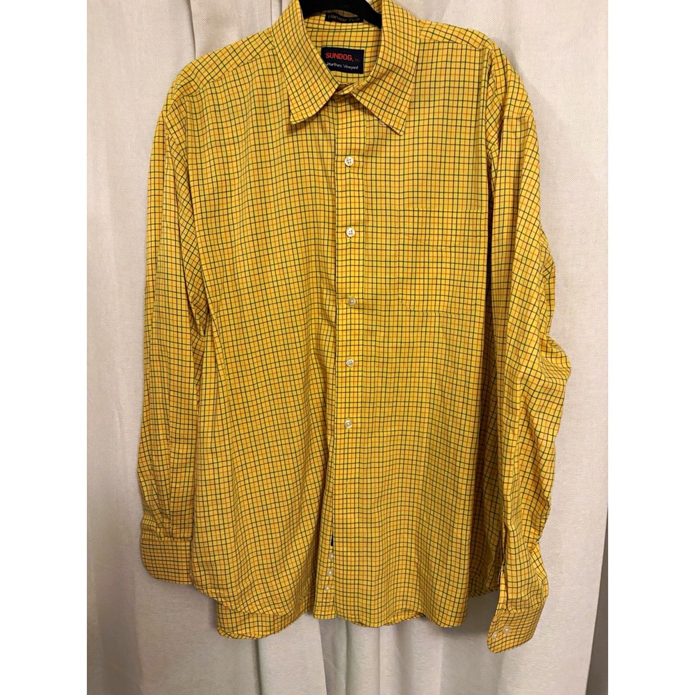 SUNDOG Martha's Vineyard  Mens XL Yellow Plaid Cotton Button-Up Harvest Twill